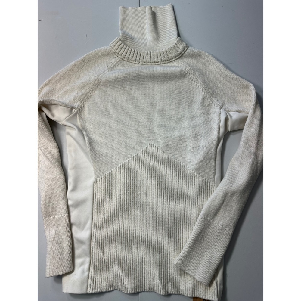 Athleta Womens Merino Wool Blend Ribbed Turtleneck Sweater Cream XXS